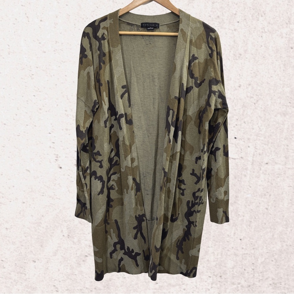 Sanctuary Green Cardigan Sweater with Camouflage Pattern